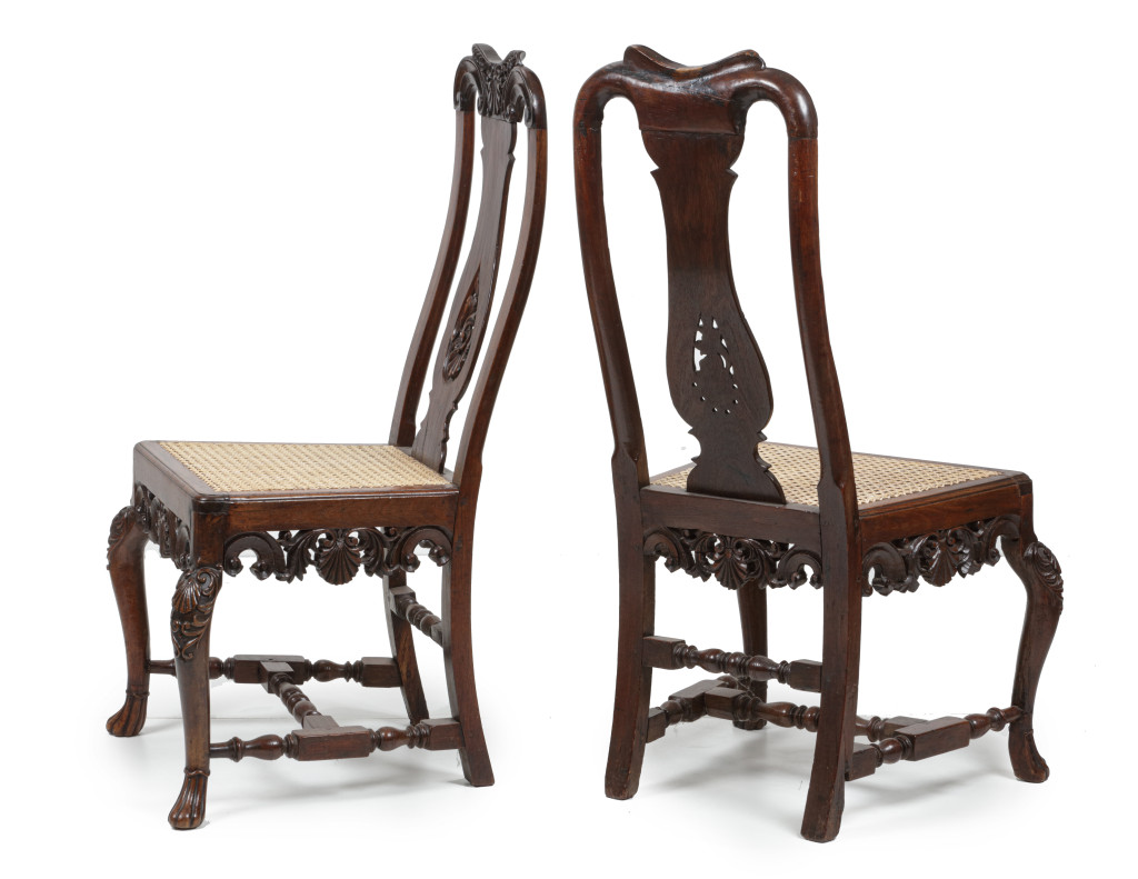 Pair of Sri Lankan East-Indian walnut, or mãrã, high-back side chairs