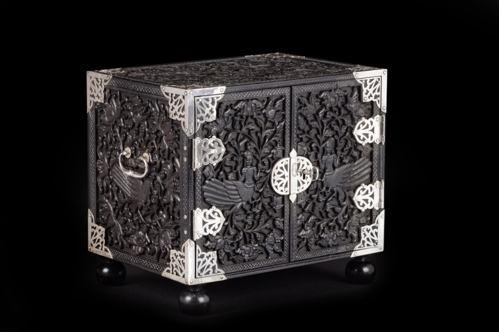 A splendid Dutch-colonial Sinhalese ebony two-door cabinet with silver mounts