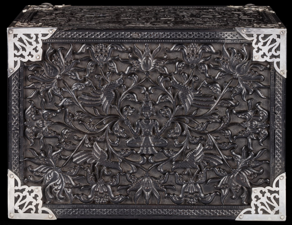 A splendid Dutch-colonial Sinhalese ebony two-door cabinet with silver mounts