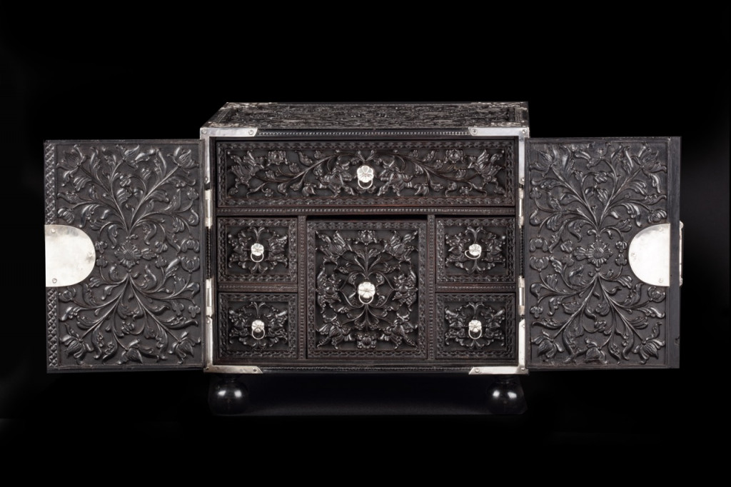 A splendid Dutch-colonial Sinhalese ebony two-door cabinet with silver mounts