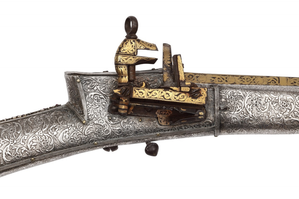 A superb bejewelled gem-set repoussé silver Ottoman miquelet flintlock rifle