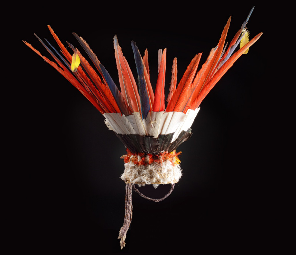 A Kayapó Amazon Indigenous feather men’s headdress