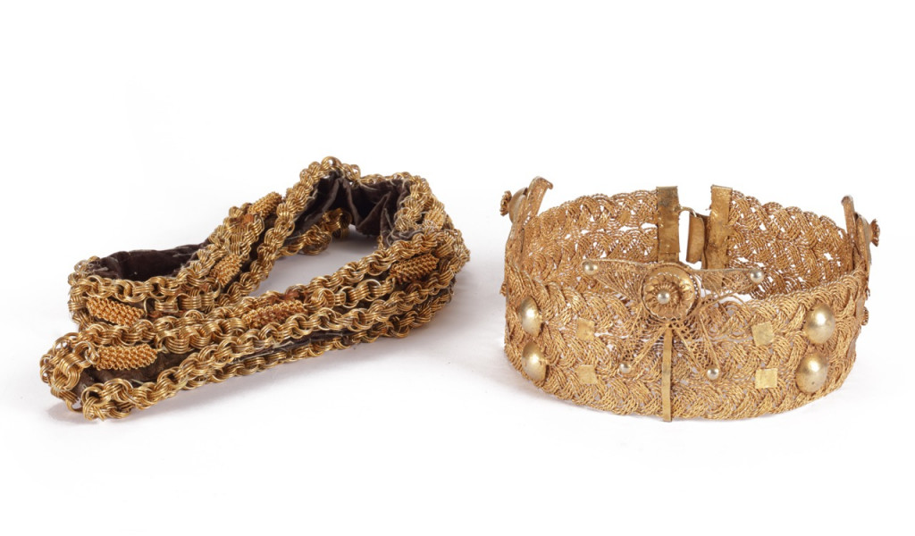 An Ashanti Chief’s ceremonial gold and gilt-metal crown and sash