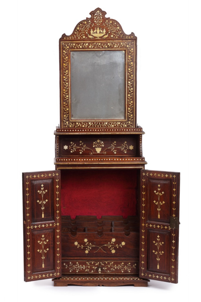 An Anglo-Indian colonial envelope and dressing box in the form of a miniature wardrobe