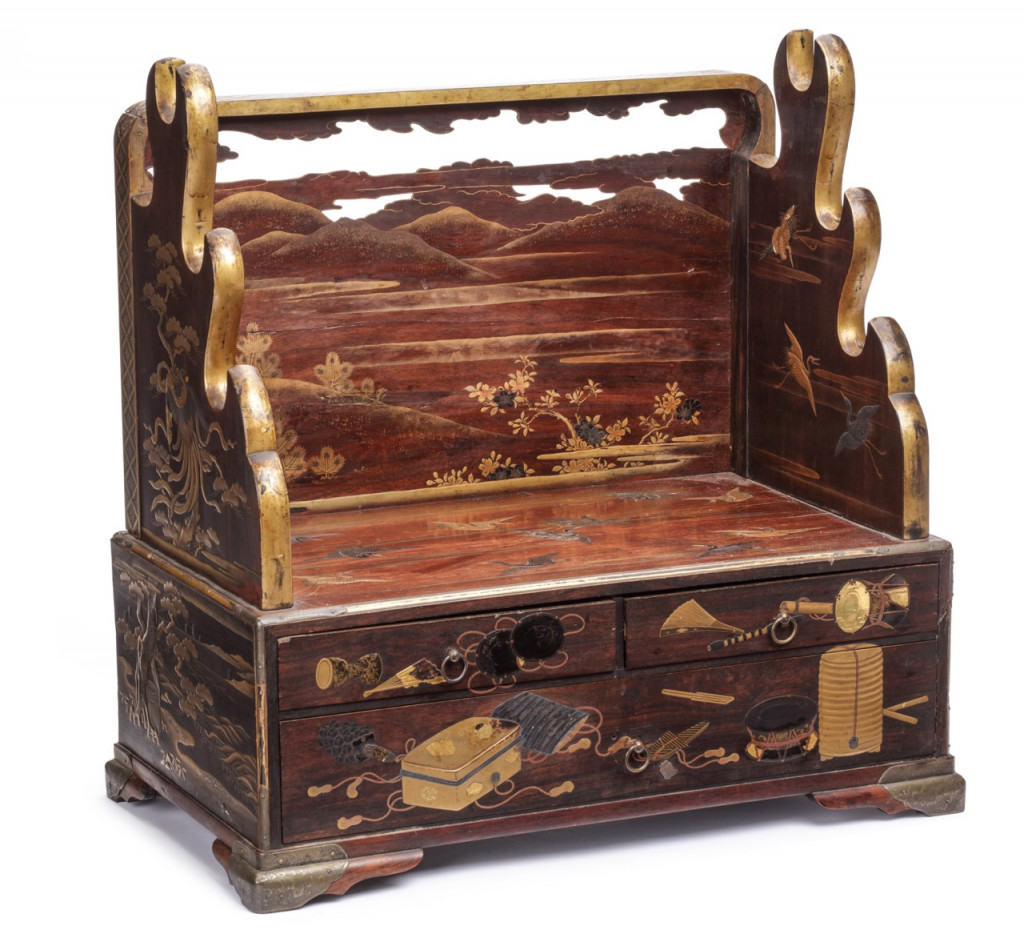 A Japanese lacquer sword stand or katana-kake