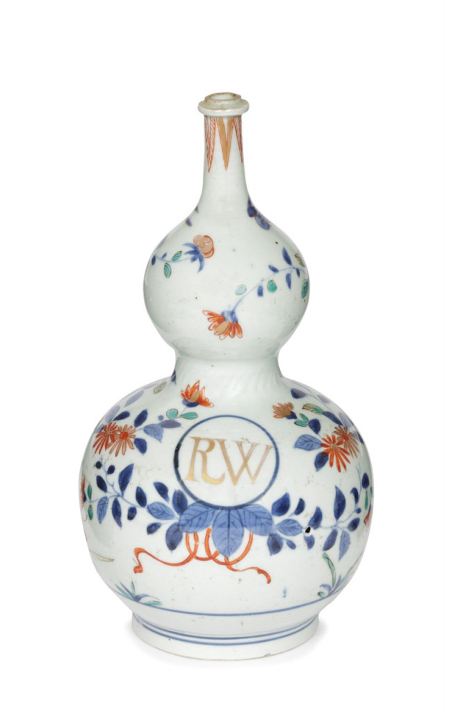 A Japanese Imari double-gourd- shaped R(hineland) W(ine) bottle
