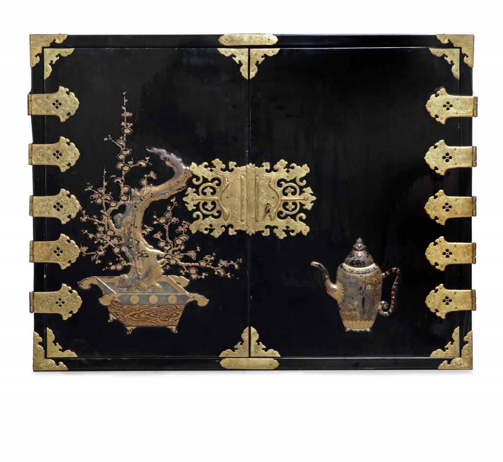 A fine Japanese lacquer cabinet with gilt-copper mounts for the European market