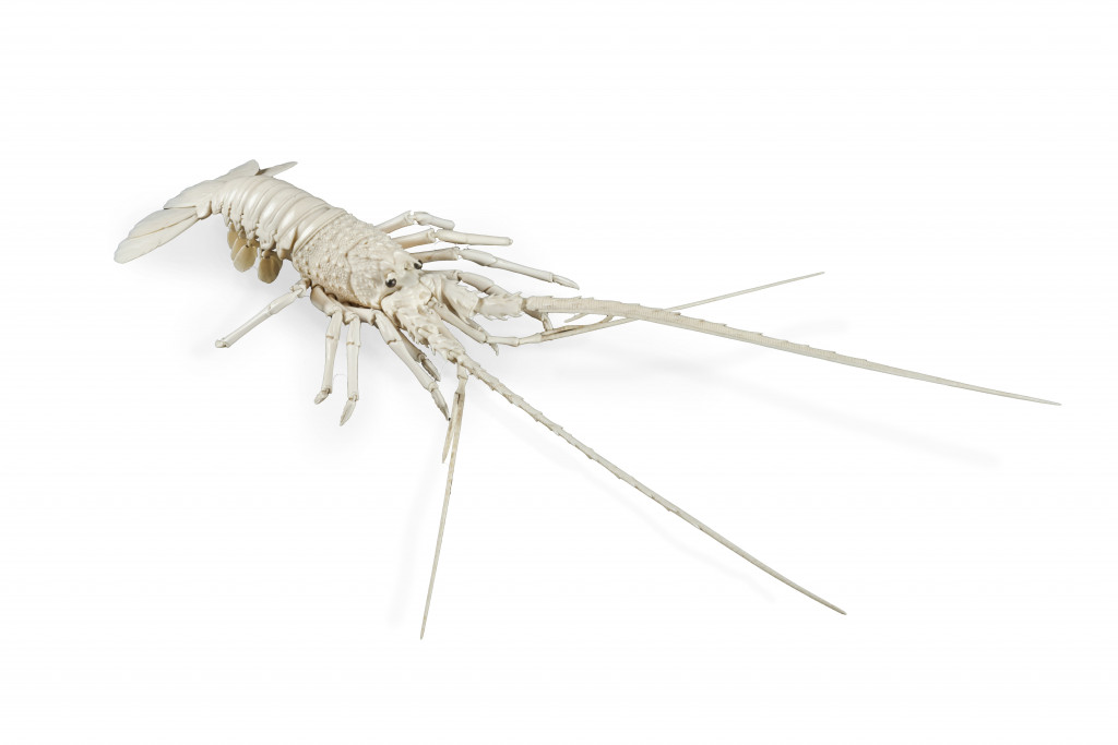 An extremely fine Japanese fully articulated ivory okimono of a spiny lobster, ebi, by Yamazaki Nankai