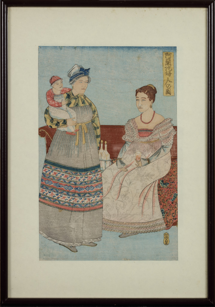 A Japanese colour woodblock print, Nagaski-e, titled 'Oranda fujin no zu' (Dutch ladies)