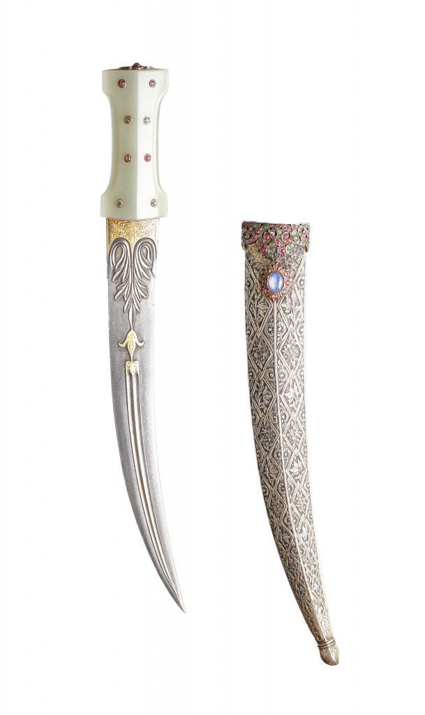 An Ottoman nephrite hilted bejewelled Ottoman hançer