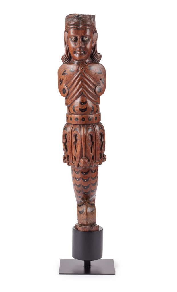 A fine Indo-Portuguese inlaid teak wood figure of Nagini