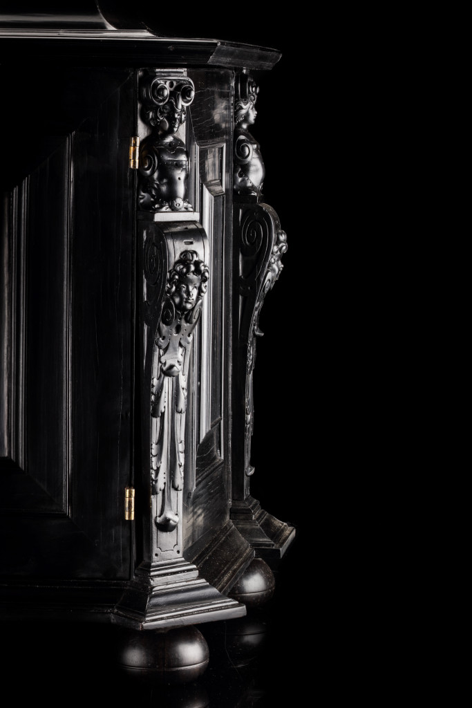 A fine ebony and pen-engraved mother-of-pearl and lacquer inlaid baleen collector's cabinet by or attributed to Herman Doomer (1595-1650) and Jean Bellekin (c. 1597-1635)