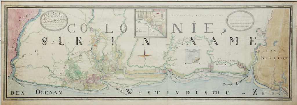 A unique large hand-drawn manuscript map of Surinam by Albrecht Helmut Hiemcke (1760-1839)