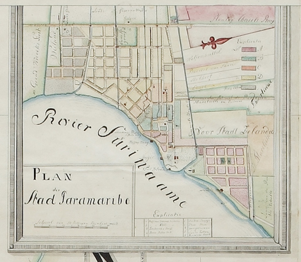 A unique large hand-drawn manuscript map of Surinam by Albrecht Helmut Hiemcke (1760-1839)