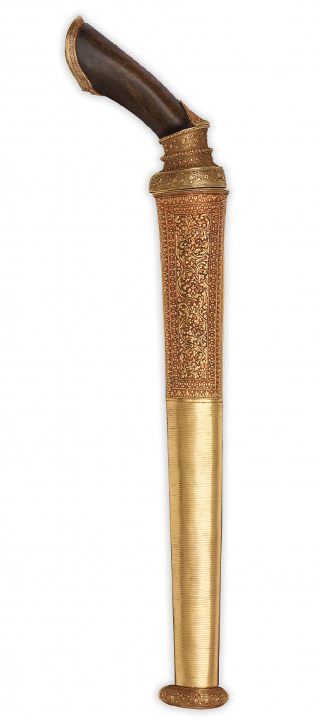A superb Royal Buginese gold and horn badek dagger