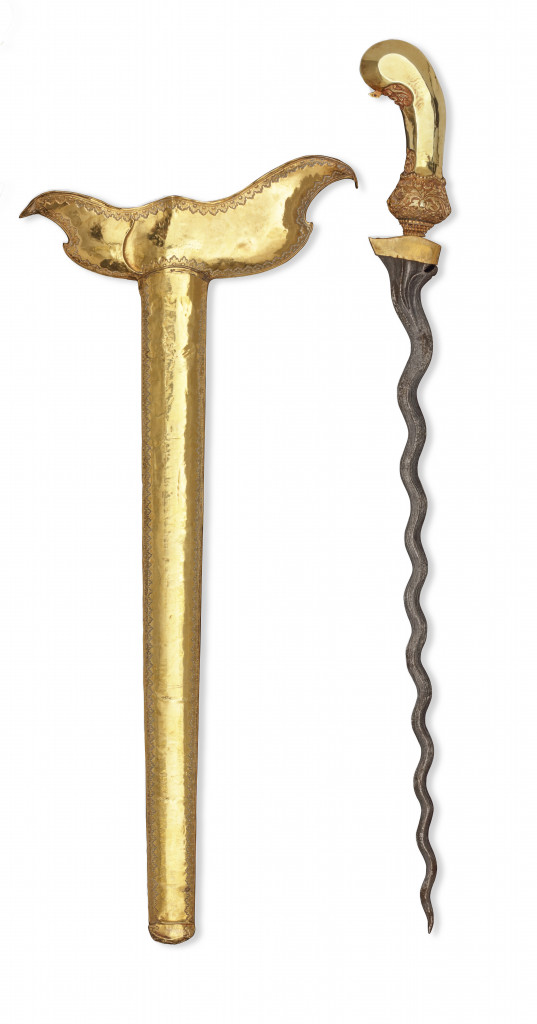 A superb Indonesian royal Cirebon gold keris dagger