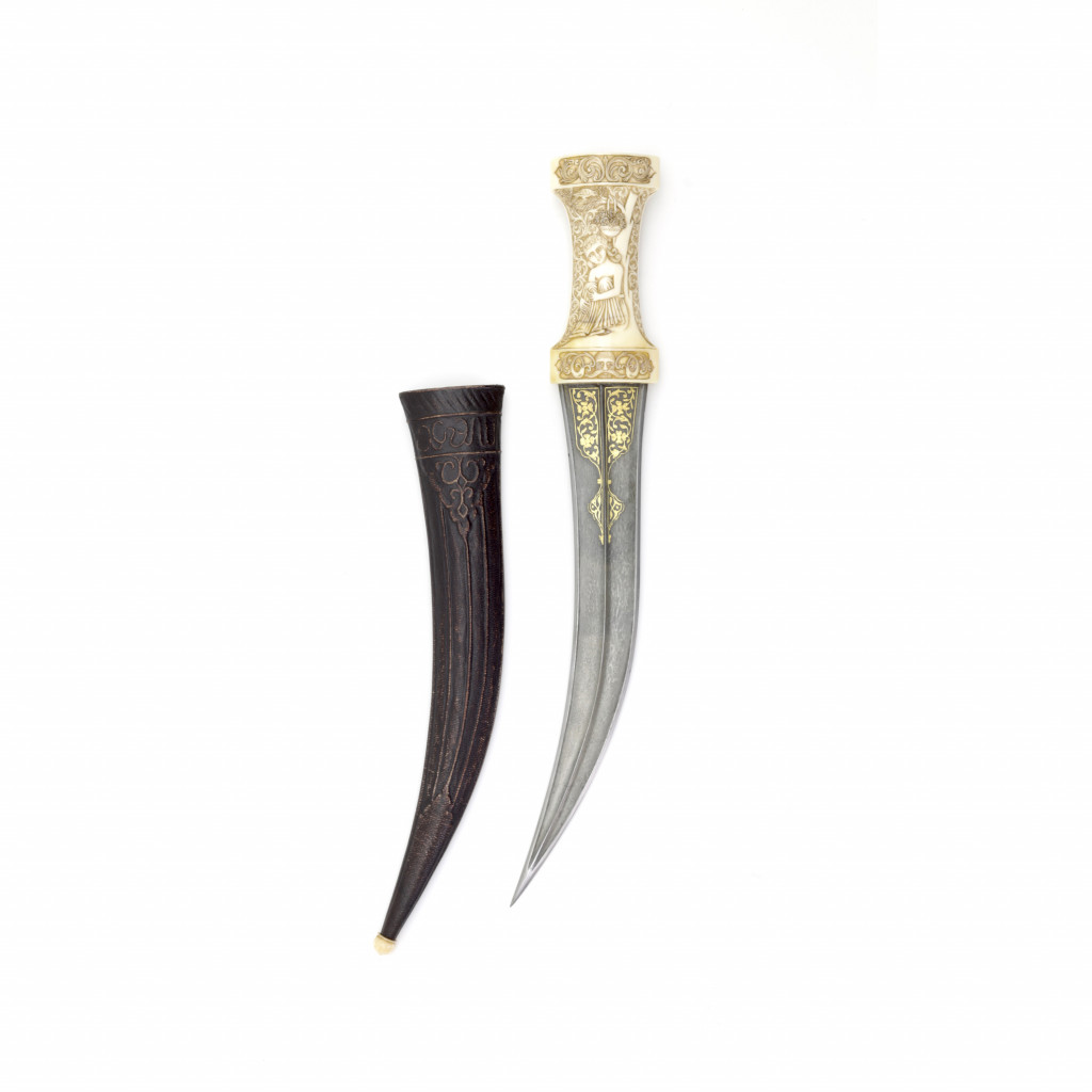An erotic Islamic Persian dagger with walrus ivory hilt
