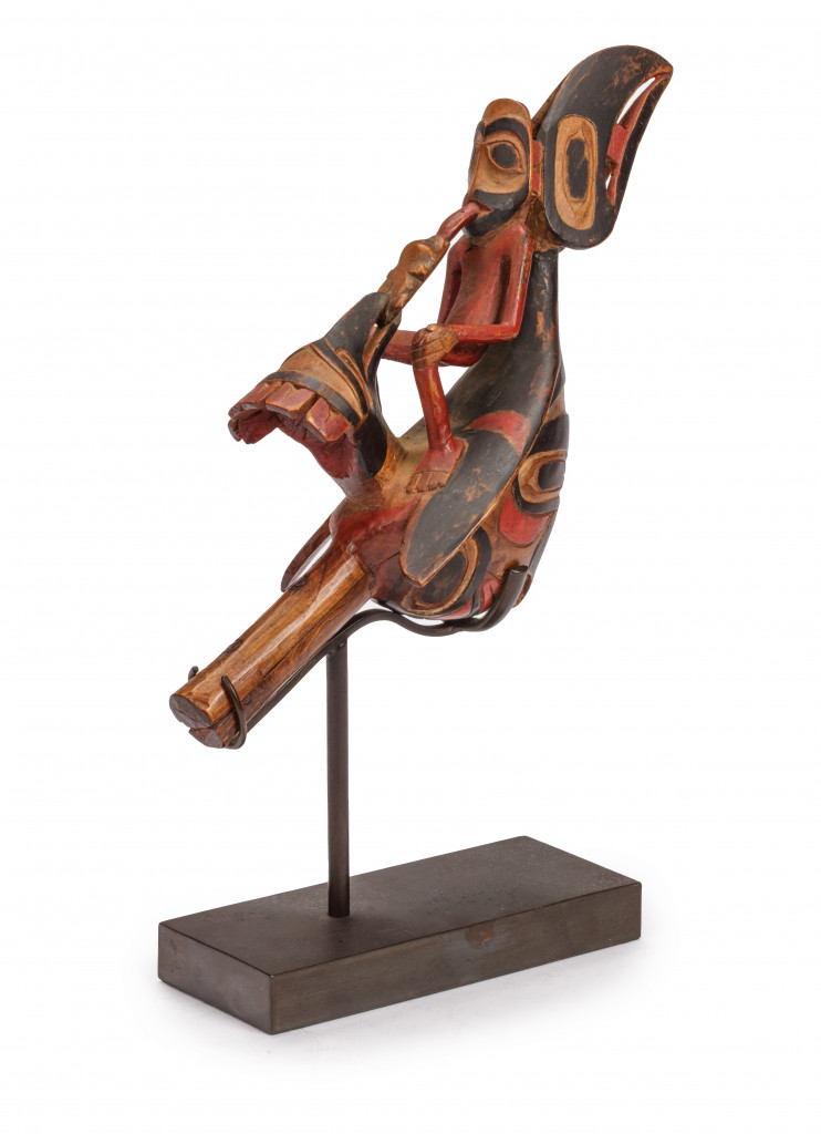 A pigmented wood Tsimshian Chief’s ceremonial ‘Raven’ rattle