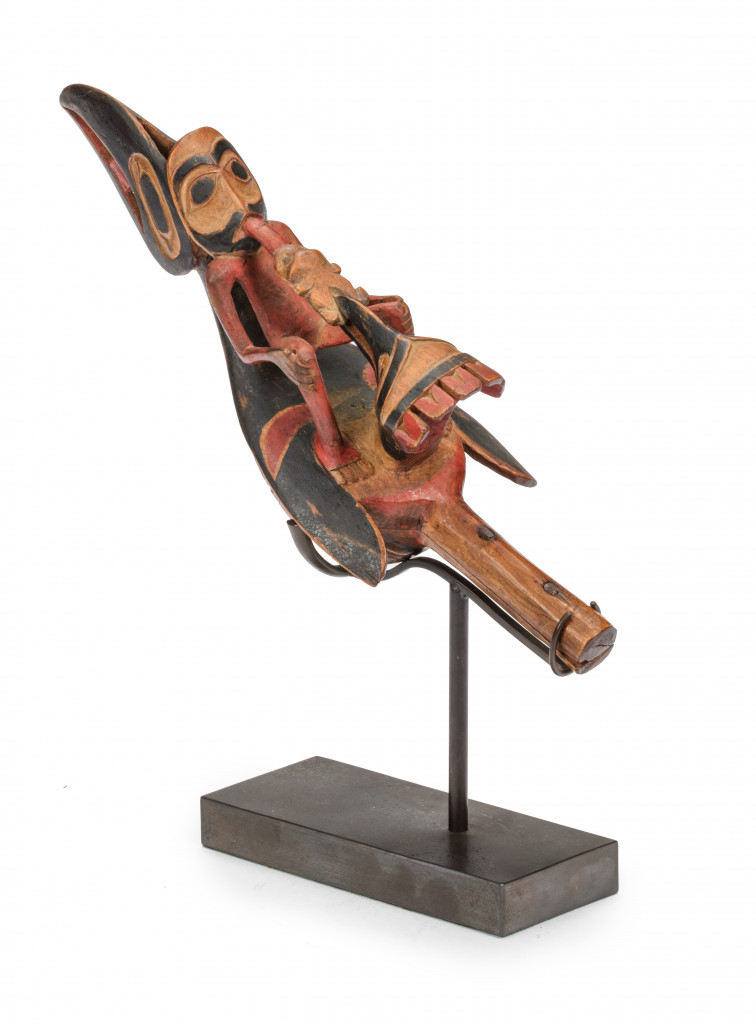 A pigmented wood Tsimshian Chief’s ceremonial ‘Raven’ rattle