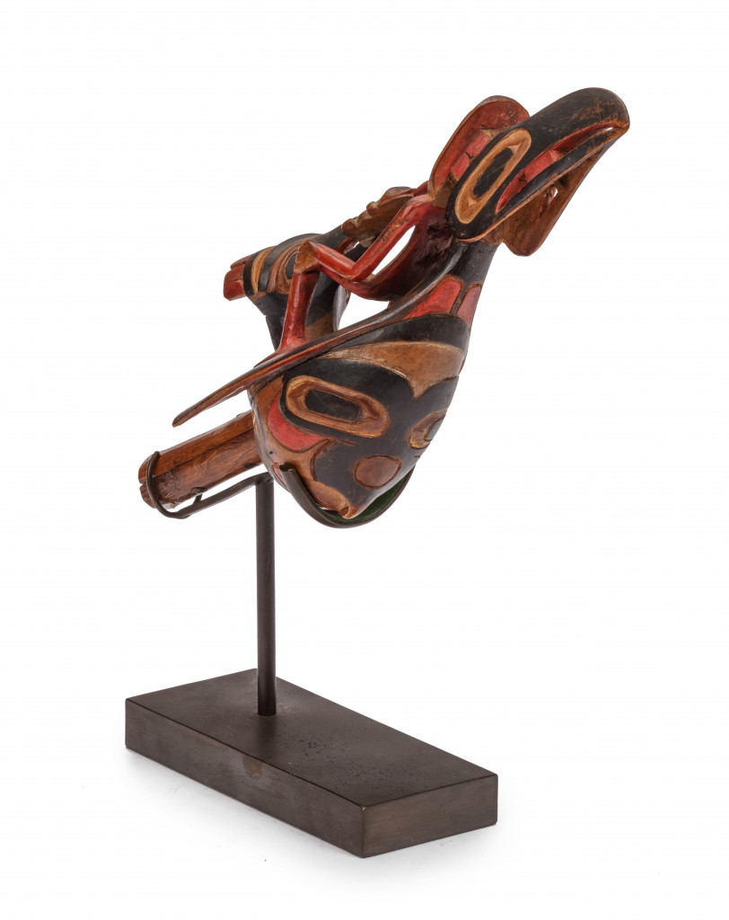 A pigmented wood Tsimshian Chief’s ceremonial ‘Raven’ rattle