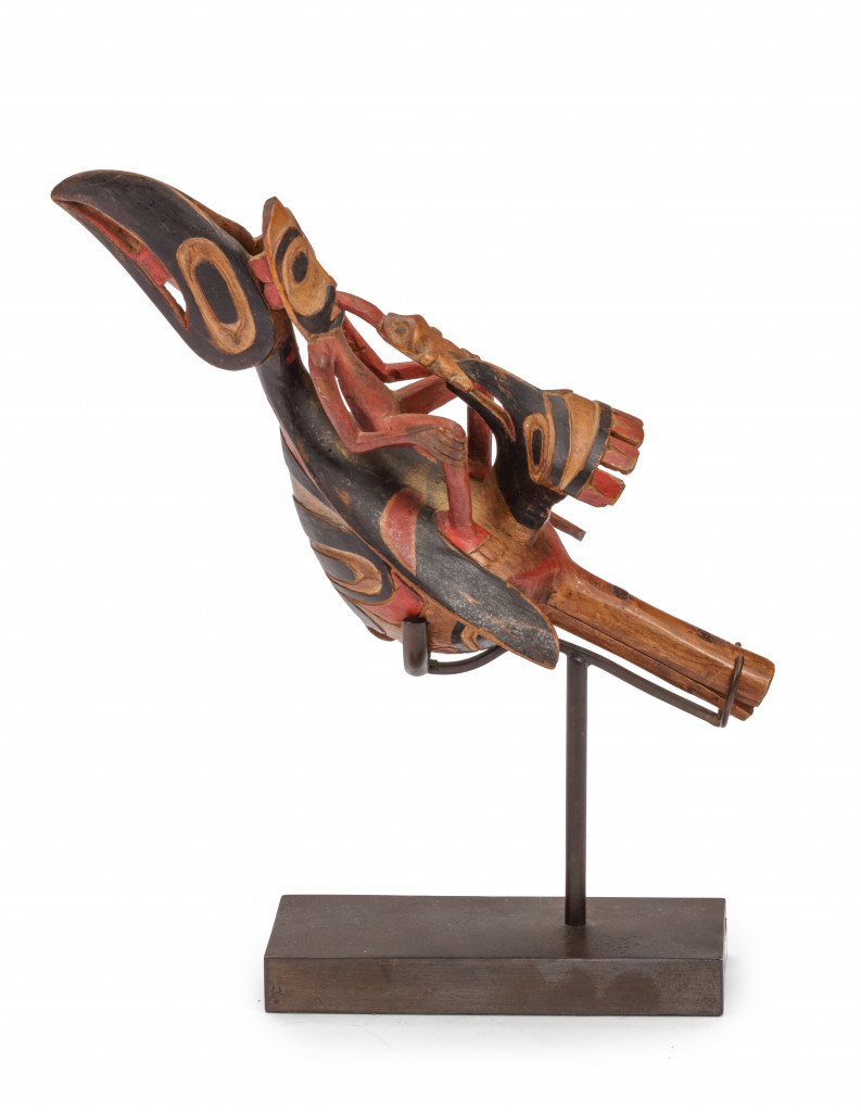 A pigmented wood Tsimshian Chief’s ceremonial ‘Raven’ rattle