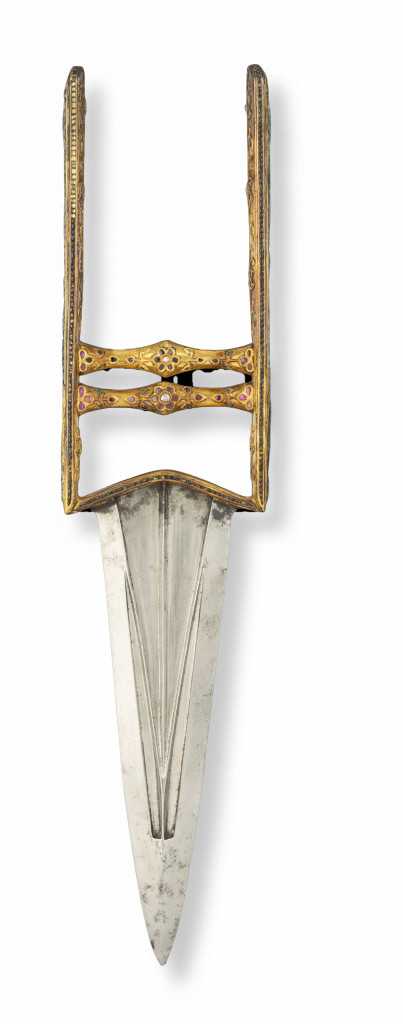 A gem-set gold push-dagger or katar