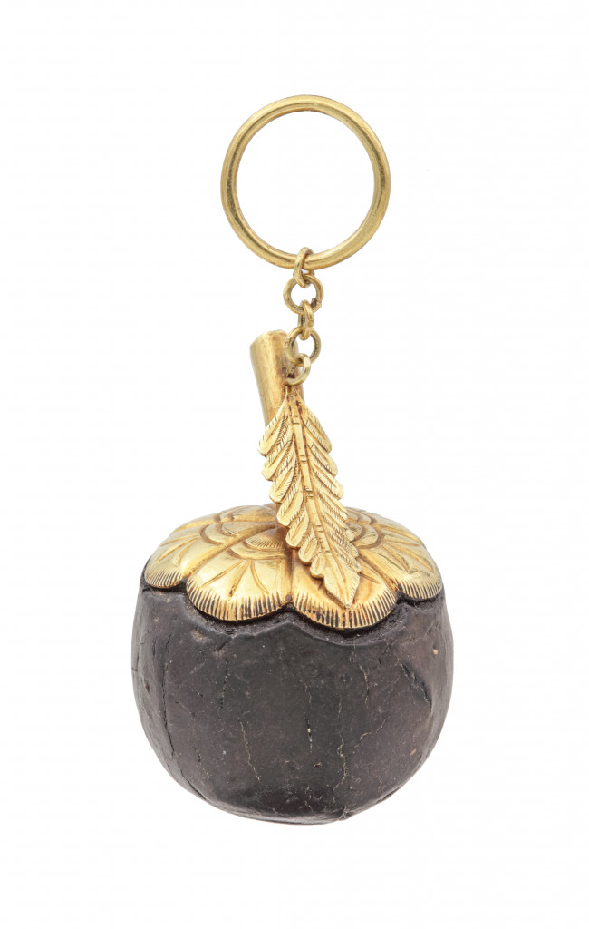 An ambergris and gold Indonesian or Dutch colonial perfume pendant in the form of a mangosteen fruit