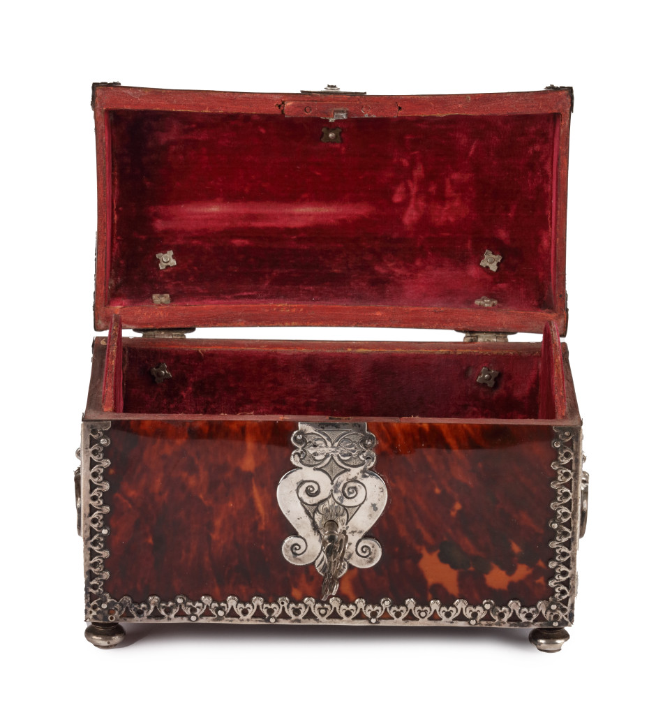 An Indo-Portuguese colonial tortoiseshell veneered wooden casket with silver mounts