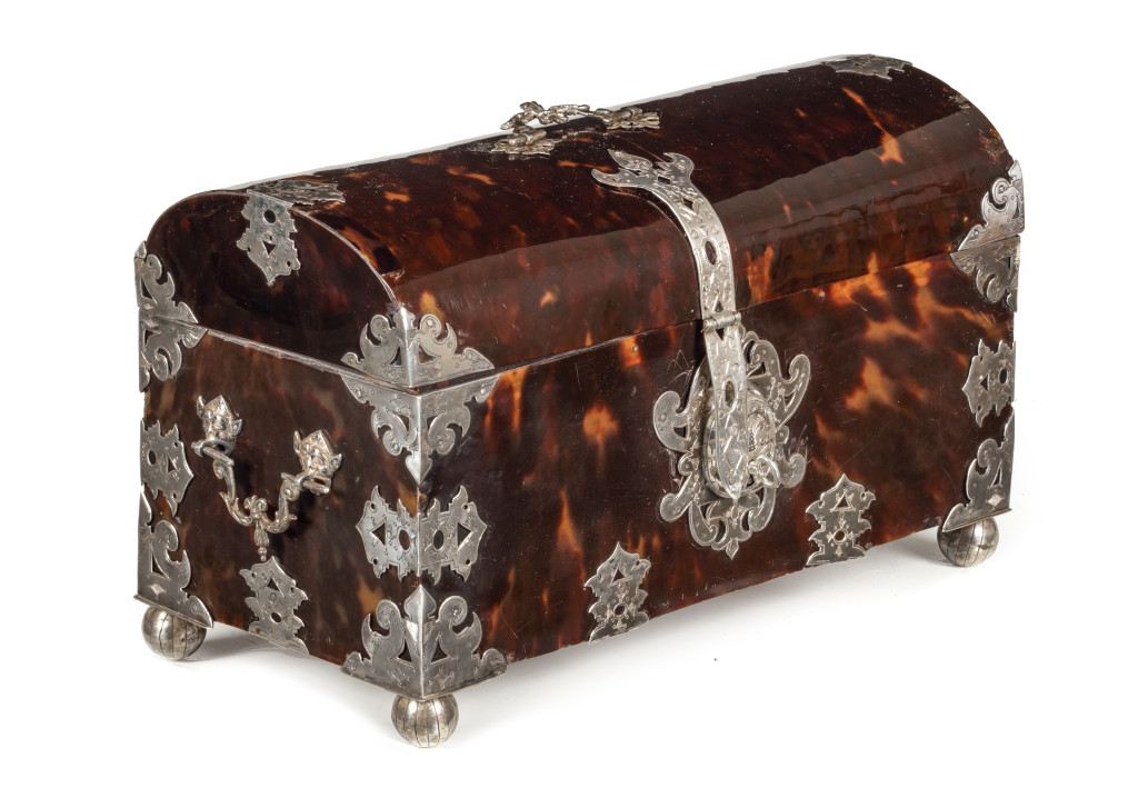 A Spanish-colonial silver-mounted tortoiseshell casket