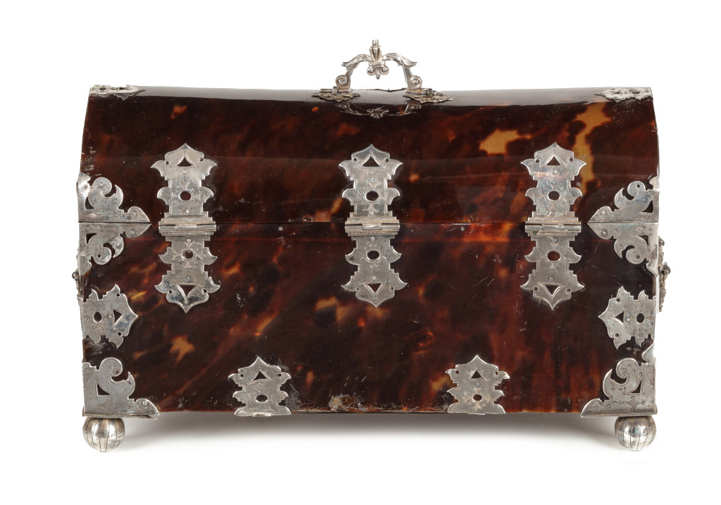 A Spanish-colonial silver-mounted tortoiseshell casket