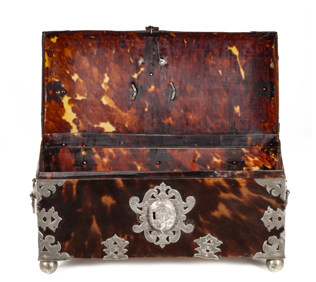 A Spanish-colonial silver-mounted tortoiseshell casket