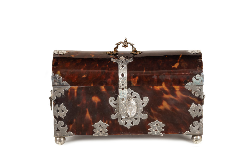 A Spanish-colonial silver-mounted tortoiseshell casket