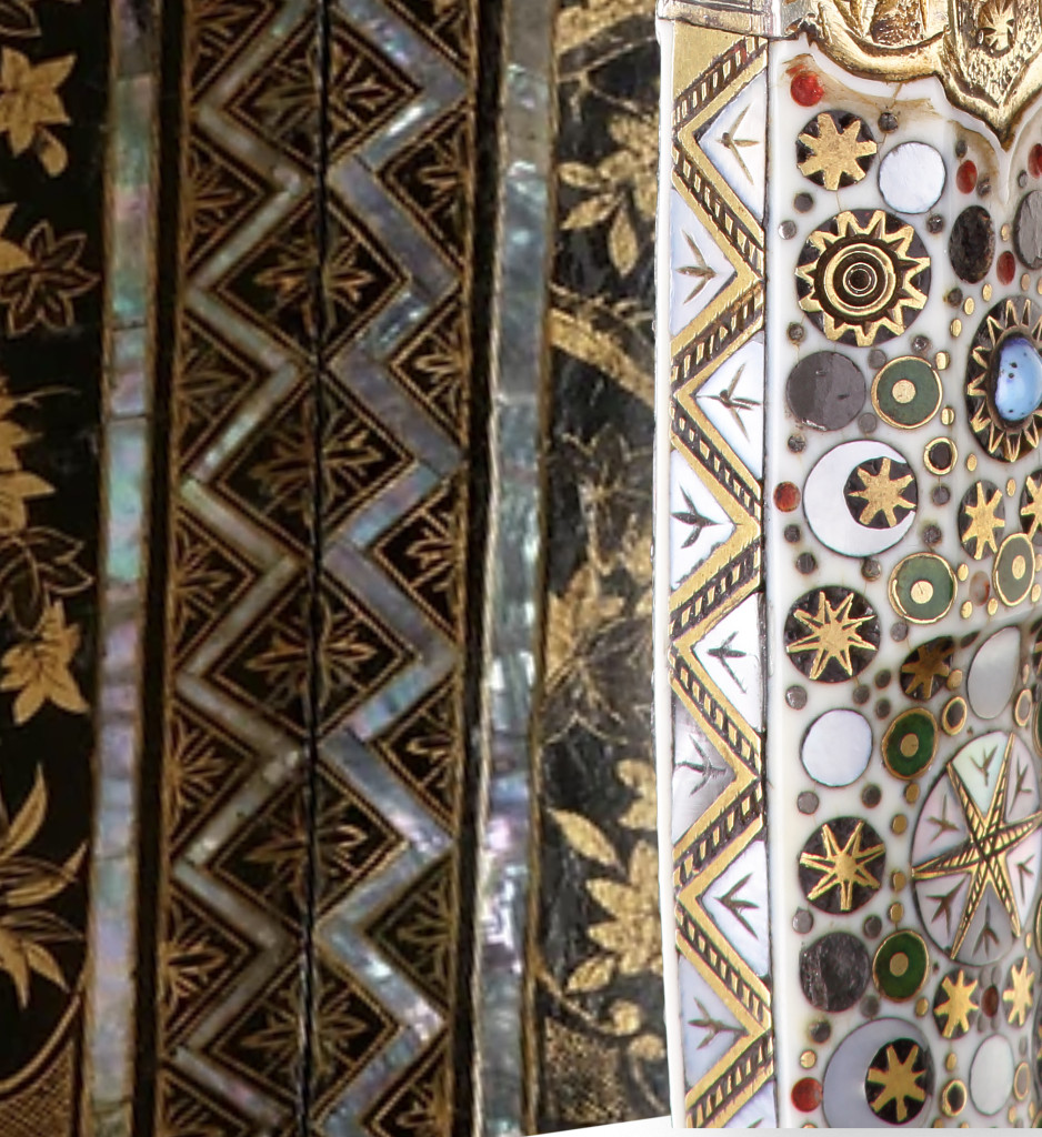 A superb inlaid walrus ivory and blue glass Ottoman knife
