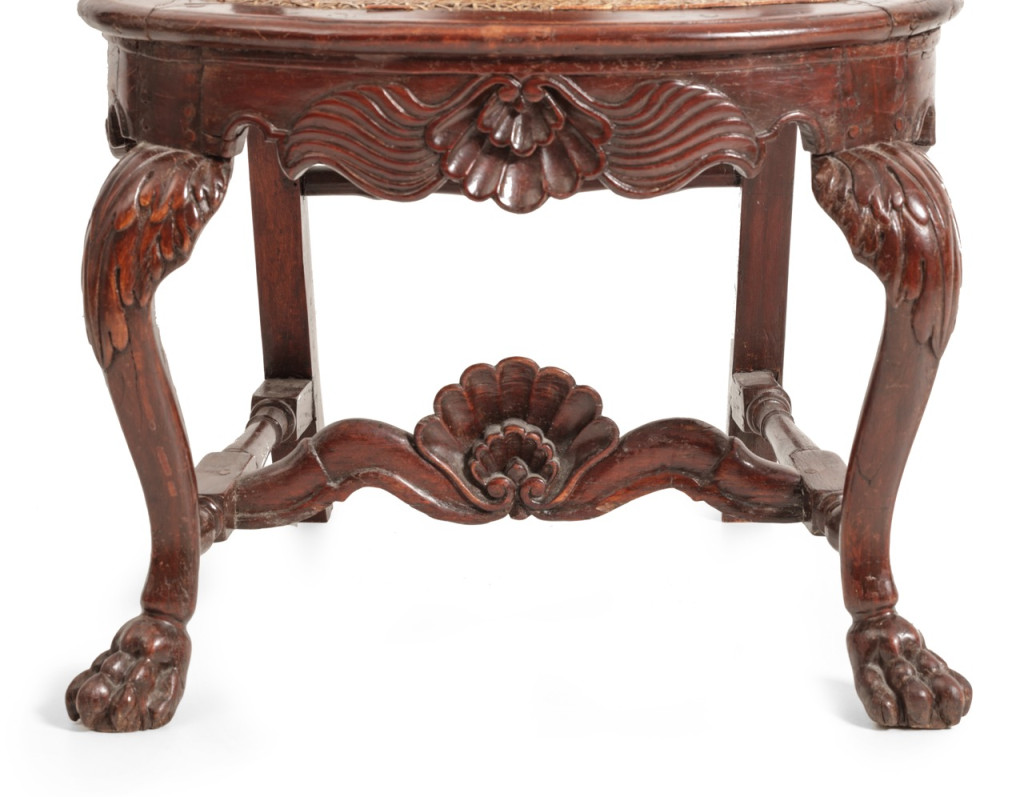 A pair of Dutch colonial Sri Lankan red lacquered high-back side chairs
