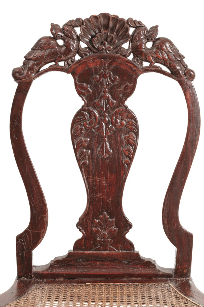A pair of Dutch colonial Sri Lankan red lacquered high-back side chairs