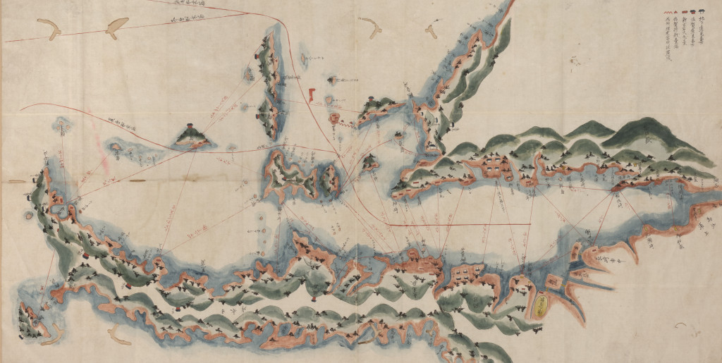A Japanese manuscript map of the harbour of Nagasaki