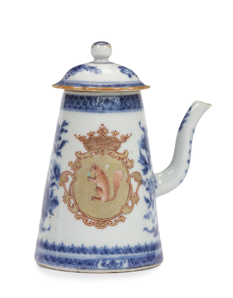 A small Chinese export porcelain coffeepot bearing the arms of Jan Albert Sichterman (1692-1764)