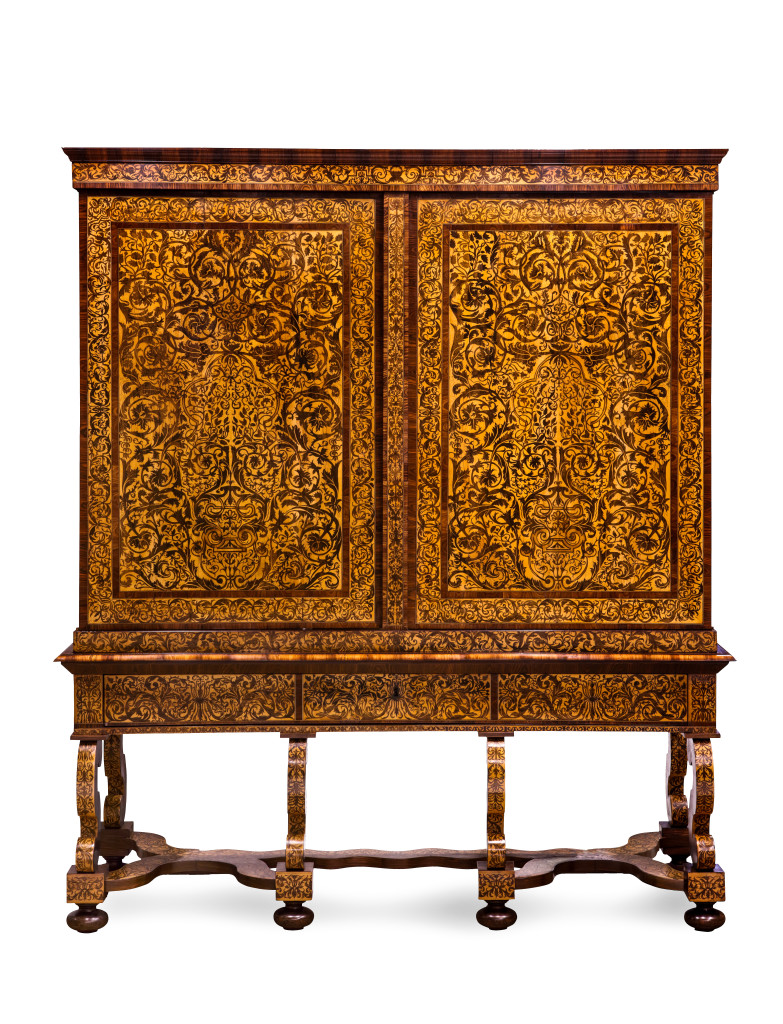 A magnificent Dutch marquetry cabinet on stand, by Jan van Mekeren (1658-1733) possibly made for William III and Mary of England