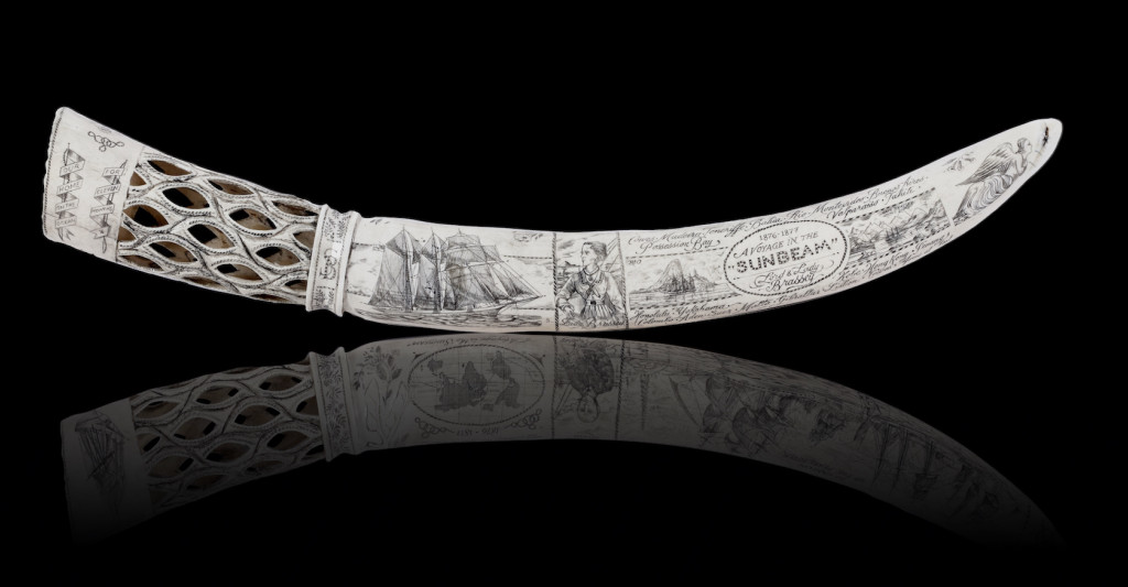 A ‘scrimshaw’ elephant ivory tusk depicting ‘The Voyage in the Sunbeam’