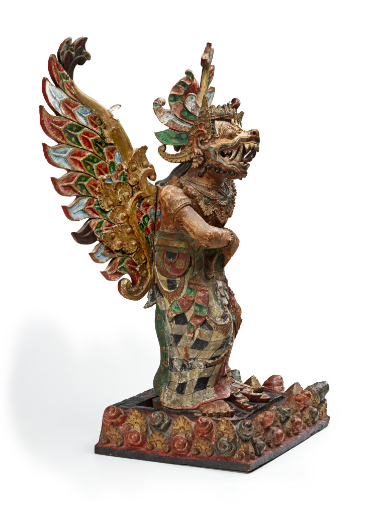 Two Balinese polychrome nangka wood sculptures depicting Sugriwa and Subali, the red monkey twins