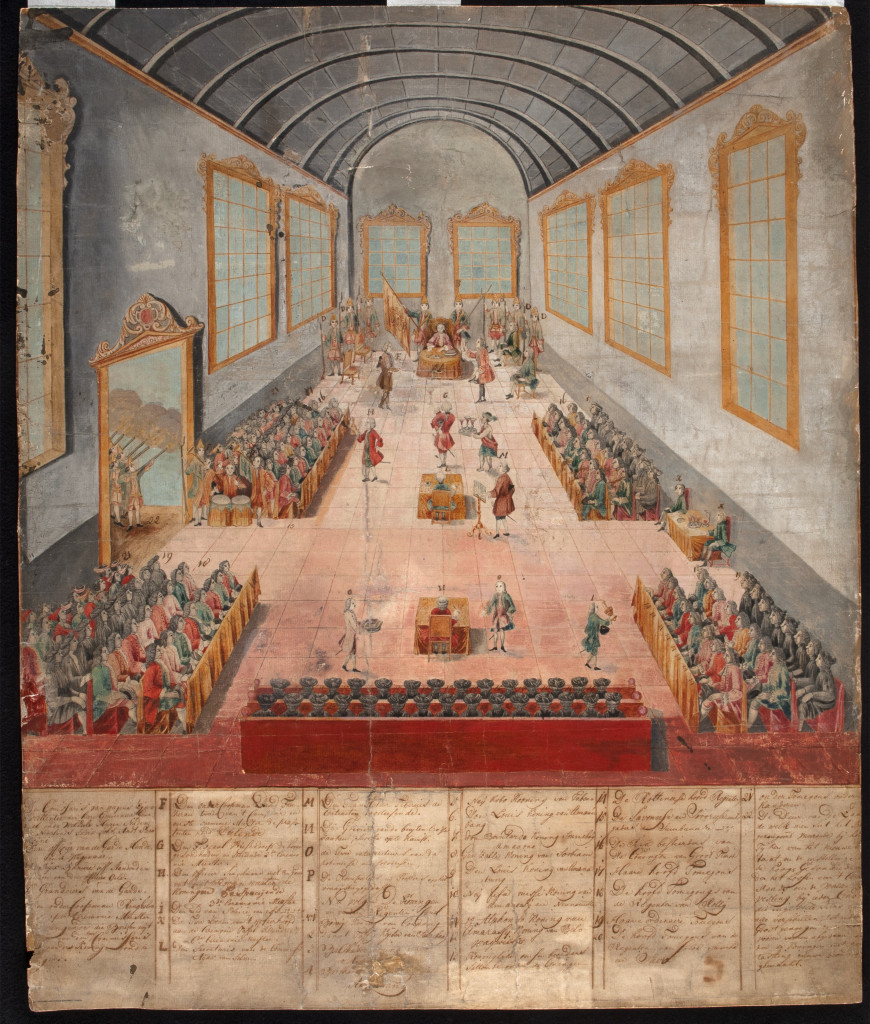 An extremely rare painting depicting the celebrations in honour of the inauguration of Governor-General Jacob Mossel (1704-1761) of the Dutch East Indies on the 24th of July in 1752