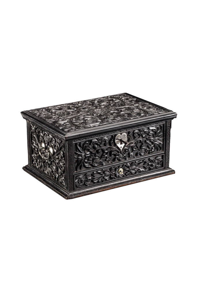 A Dutch colonial ebony box with silver mounts