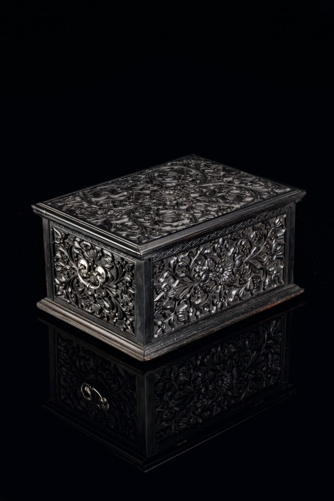 A Dutch colonial ebony box with silver mounts