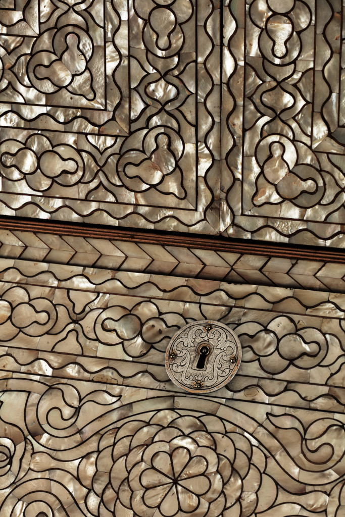 A magnificent pair of Spanish-colonial Viceregal Peruvian mother-of-pearl inlaid bureau-cabinets
