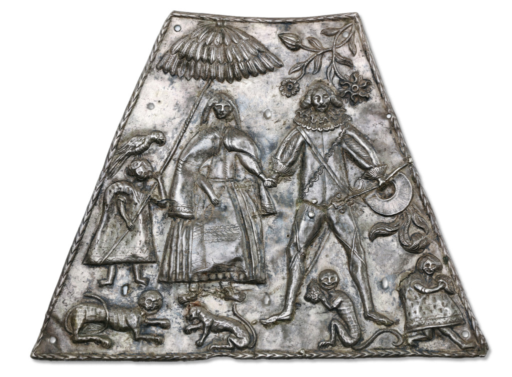 An important Peruvian silver plaque with hammered decoration of the legendary wedding of Martin de Loyola and Beatriz Clara Coya, ‘the Spanish Prince and the Inca Princess’