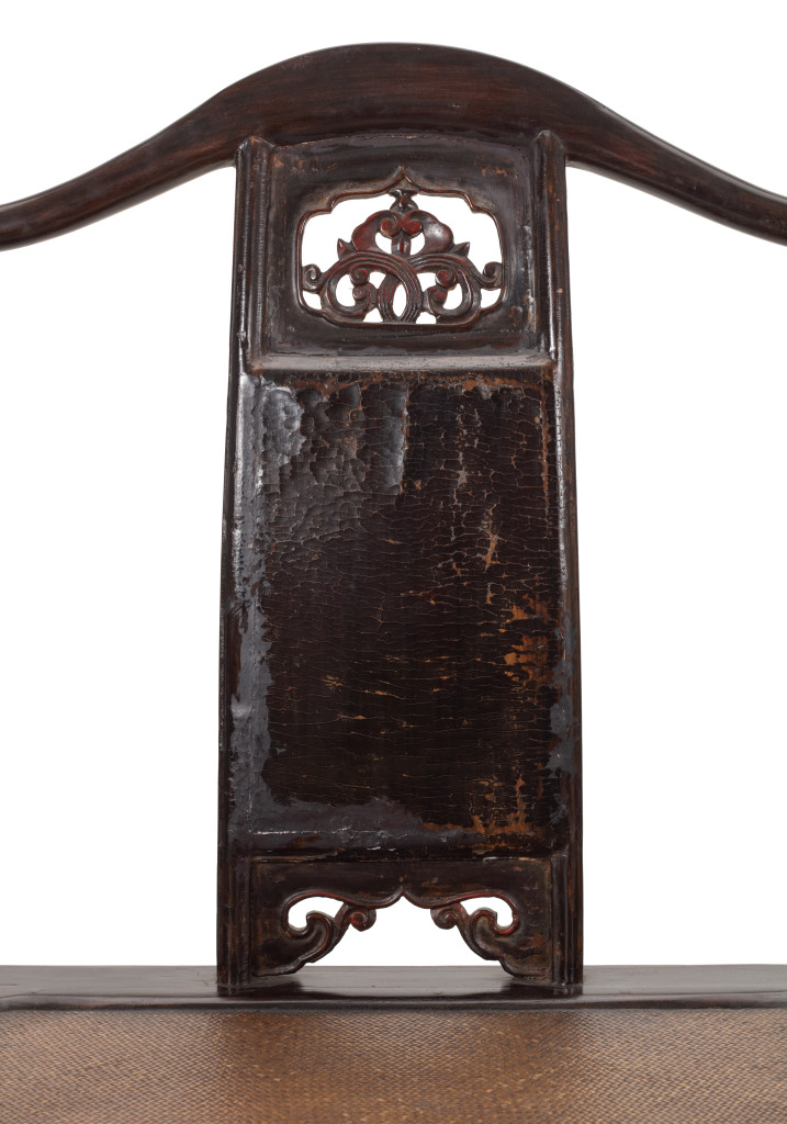 A pair of lacquered wood northern Chinese yoke-back chairs, Guan mao shi