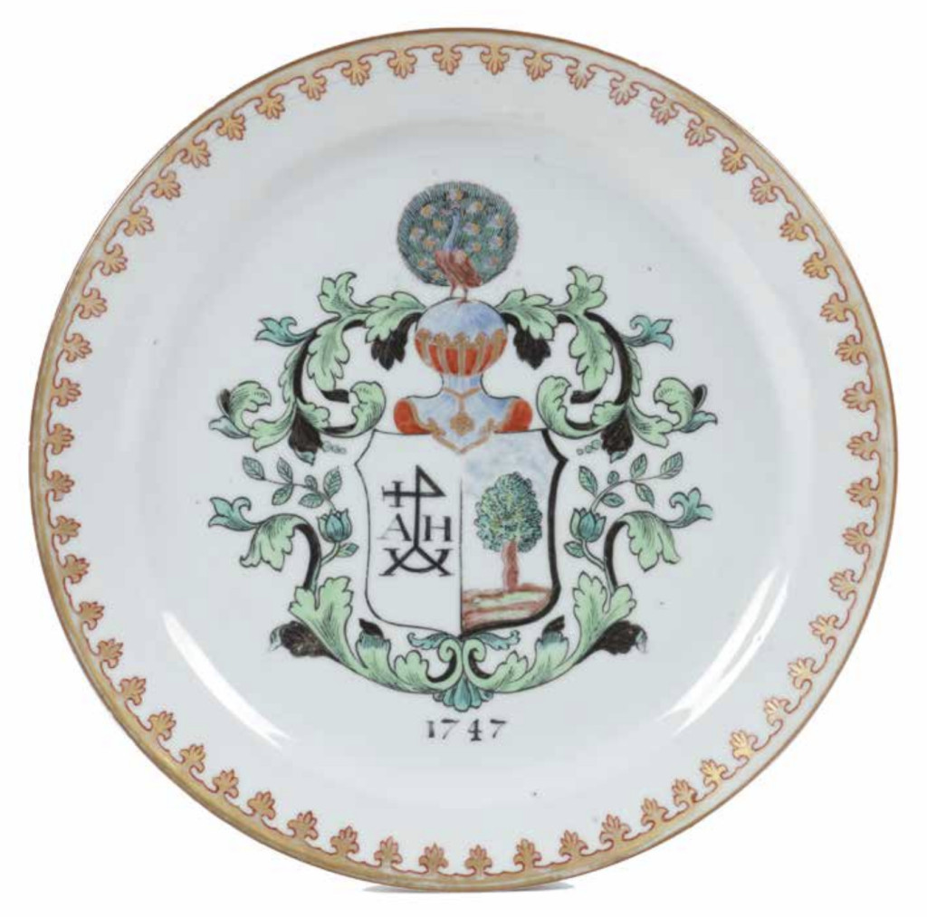 A Chinese famille verte porcelain armorial 'Hesselink' dish