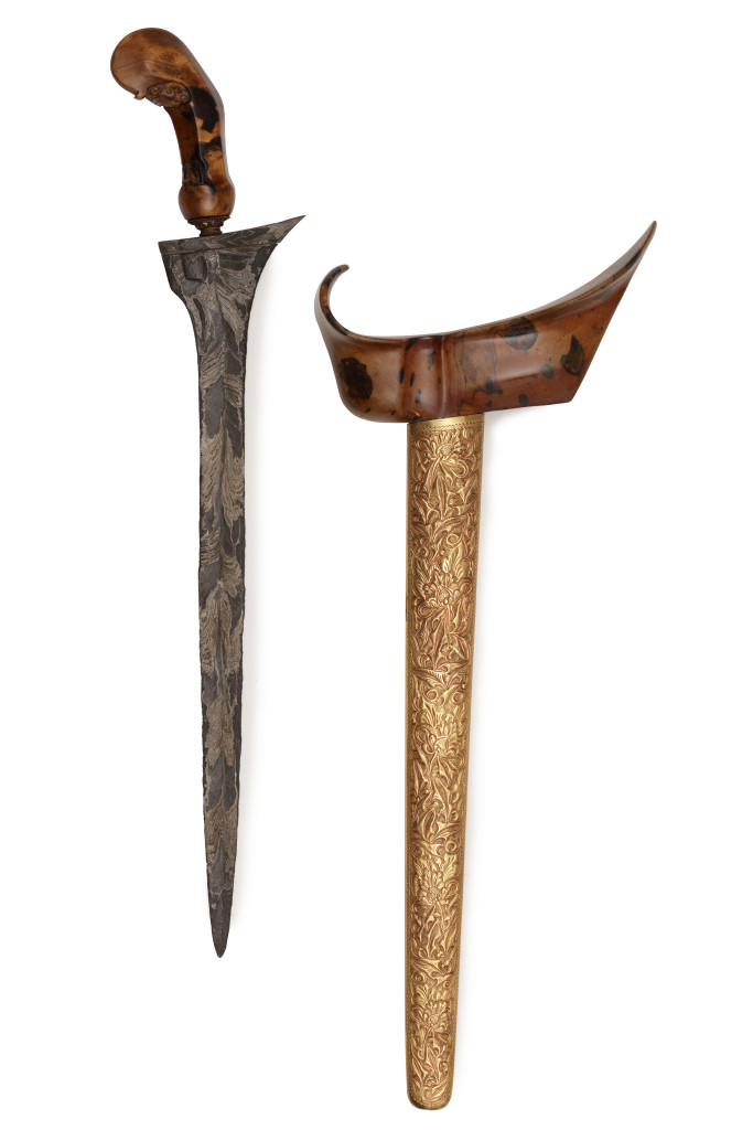 An Indonesian royal gold and Kayu pelet keris