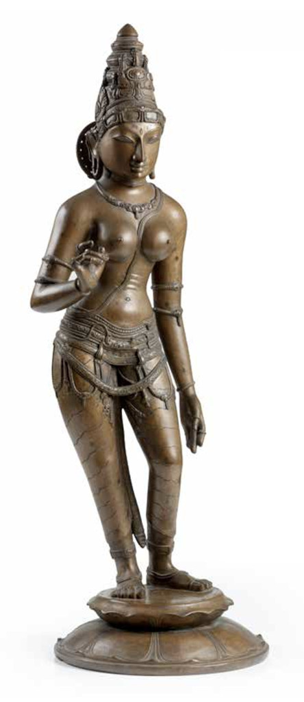 An impressive large Indian bronze figure of the Goddess Parvati
