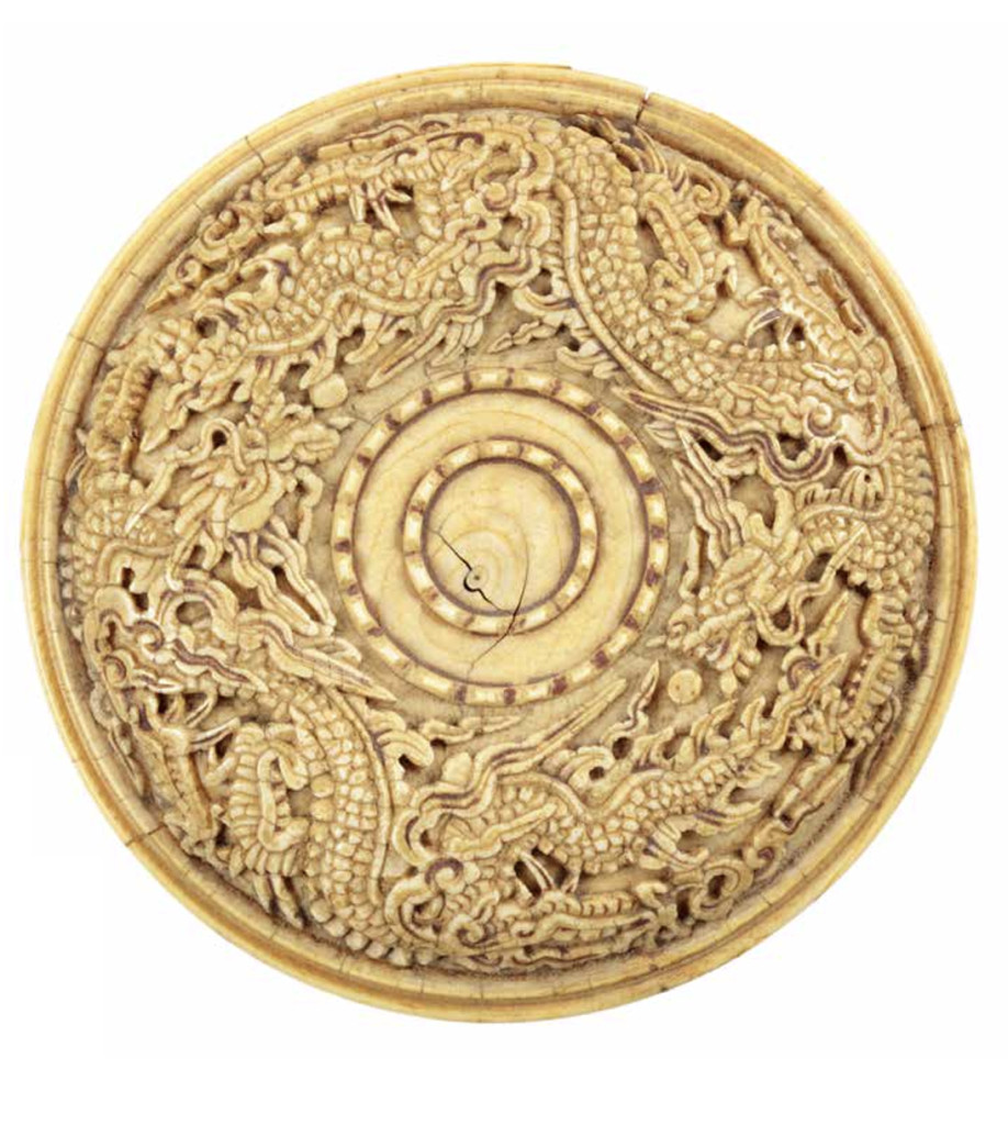 A rare ivory three-tier stacking box or ‘rantang’
